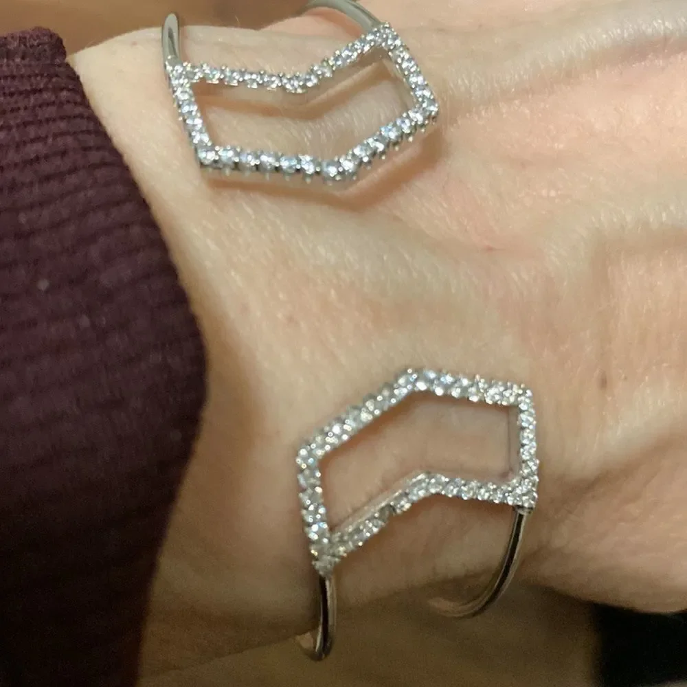 Stainless Steel Adjustable Cuff Bracelet With  Pave Crystals.